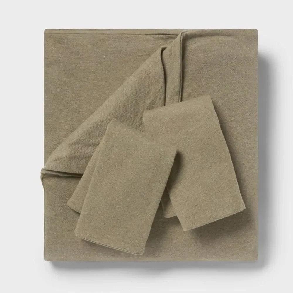 Full/Queen Soft Knit Cotton Jersey Duvet Set - Dark Olive Green